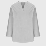 Celestine Waverly | Flowy Light Blue Linen V-Neck Blouse
