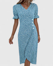 Eleonore Dubreuil | Green Ditsy Floral Midi Dress with Button Detail
