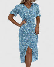 Eleonore Dubreuil | Green Ditsy Floral Midi Dress with Button Detail
