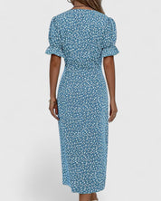 Eleonore Dubreuil | Green Ditsy Floral Midi Dress with Button Detail