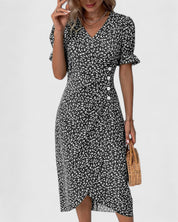 Eleonore Dubreuil | Green Ditsy Floral Midi Dress with Button Detail