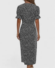 Eleonore Dubreuil | Green Ditsy Floral Midi Dress with Button Detail