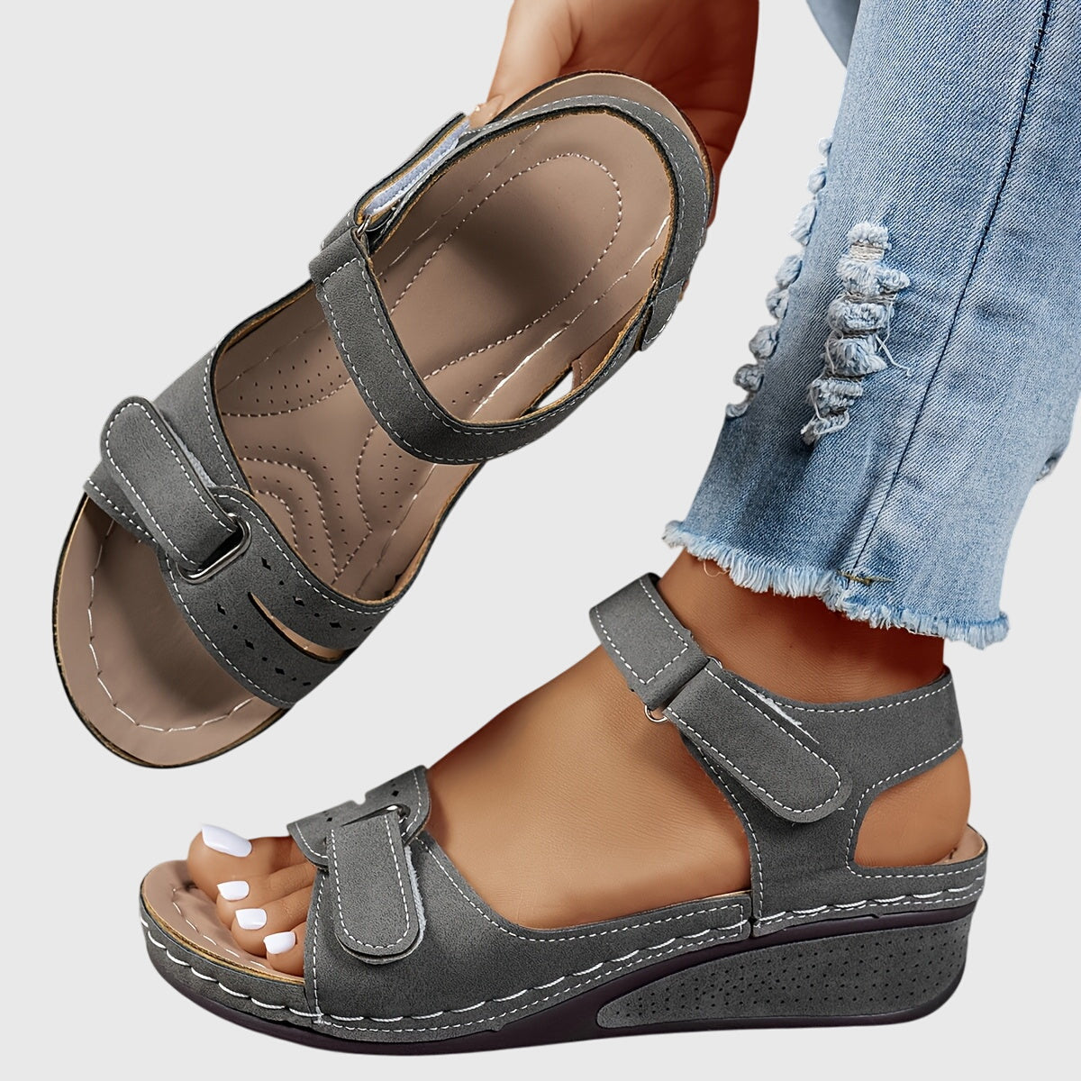 Margaux Ellison | Red Orthopedic Wedge Sandals with Hook-and-Loop Strap