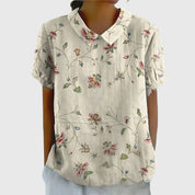 Colette Vaudrenne | Green Floral Print Short Sleeve Blouse