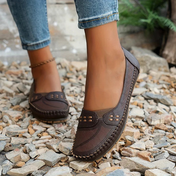Camille Velthorpe | Beige Perforated Slip-On Comfort Flats