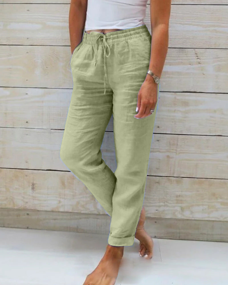 Florence Beauregard | Light Blue Linen-Cotton Drawstring Trousers