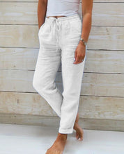 Florence Beauregard | Light Blue Linen-Cotton Drawstring Trousers