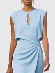 Adaline Beauremont | Navy Blue Sleeveless Keyhole Midi Dress