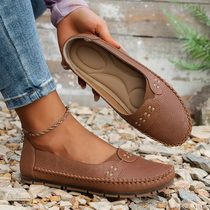 Camille Velthorpe | Beige Perforated Slip-On Comfort Flats