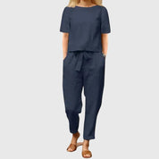 Violette Marchand | Navy Linen-Look Co-Ord Short Sleeve Set