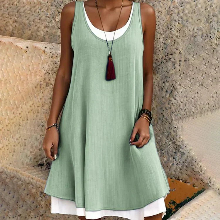 Marguerite Ashbourne | Sleeveless Scoop Neck Layered Mini Dress in Grey