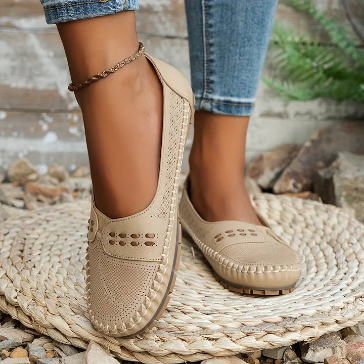 Camille Velthorpe | Beige Perforated Slip-On Comfort Flats