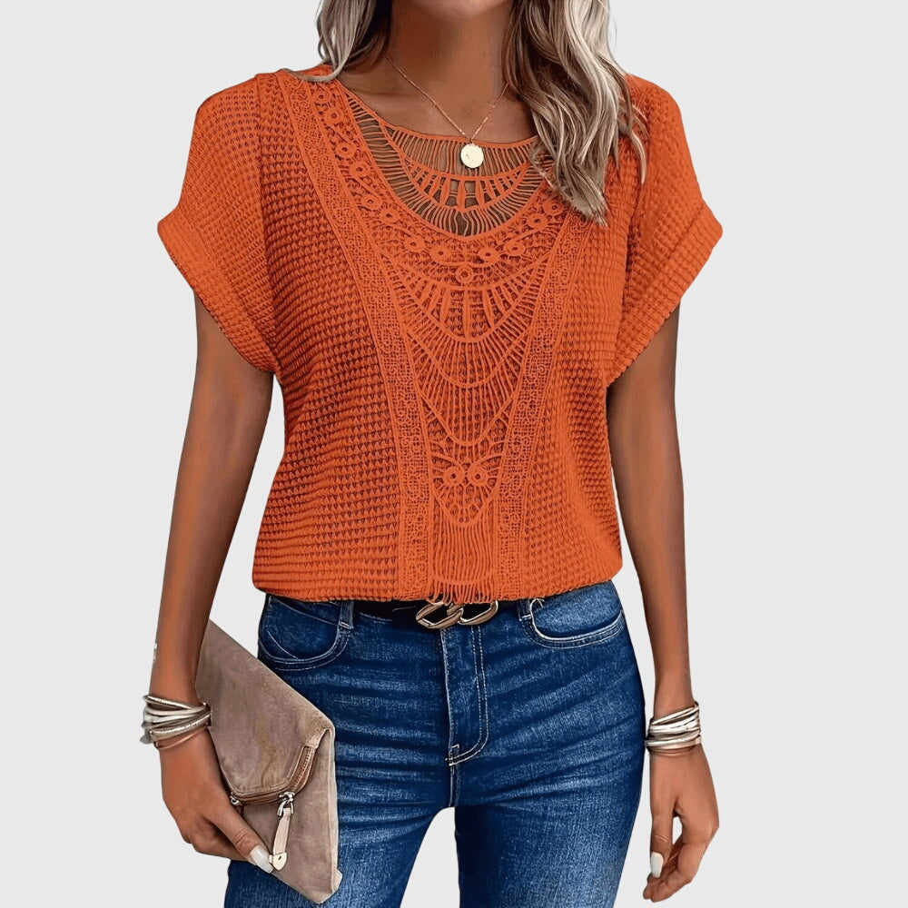 Isabeau Lennox | Cream Lace Detail Waffle Knit Top