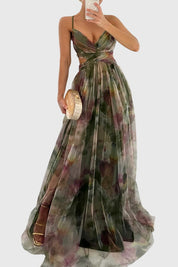 Seraphelle Duvalmont | Floral Print Maxi Dress with Crisscross Straps