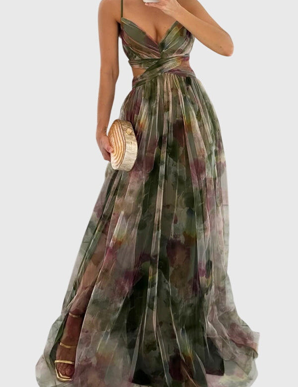 Seraphelle Duvalmont | Floral Print Maxi Dress with Crisscross Straps