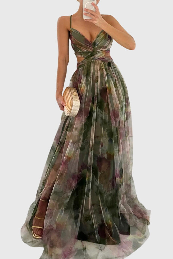 Seraphelle Duvalmont | Floral Print Maxi Dress with Crisscross Straps