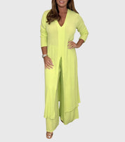 Vivienne Lacourte | Sage Green Long Blouse & Wide-Leg Pants Matching Set