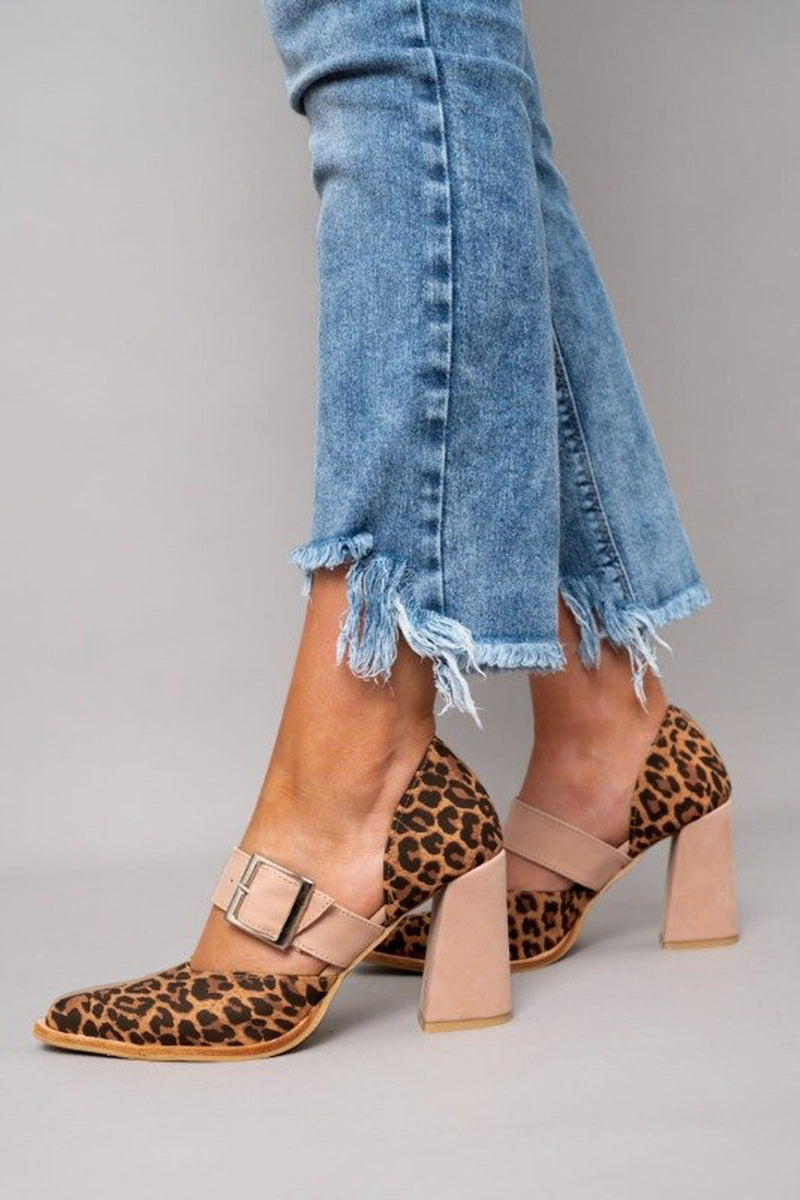 Claudine Marceau | Leopard Print Block Heel Pumps with Buckle Strap