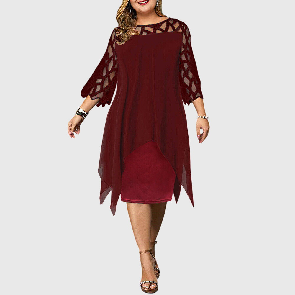 Margeline Fontverre | Purple Plus Size Lace Chiffon Midi Dress