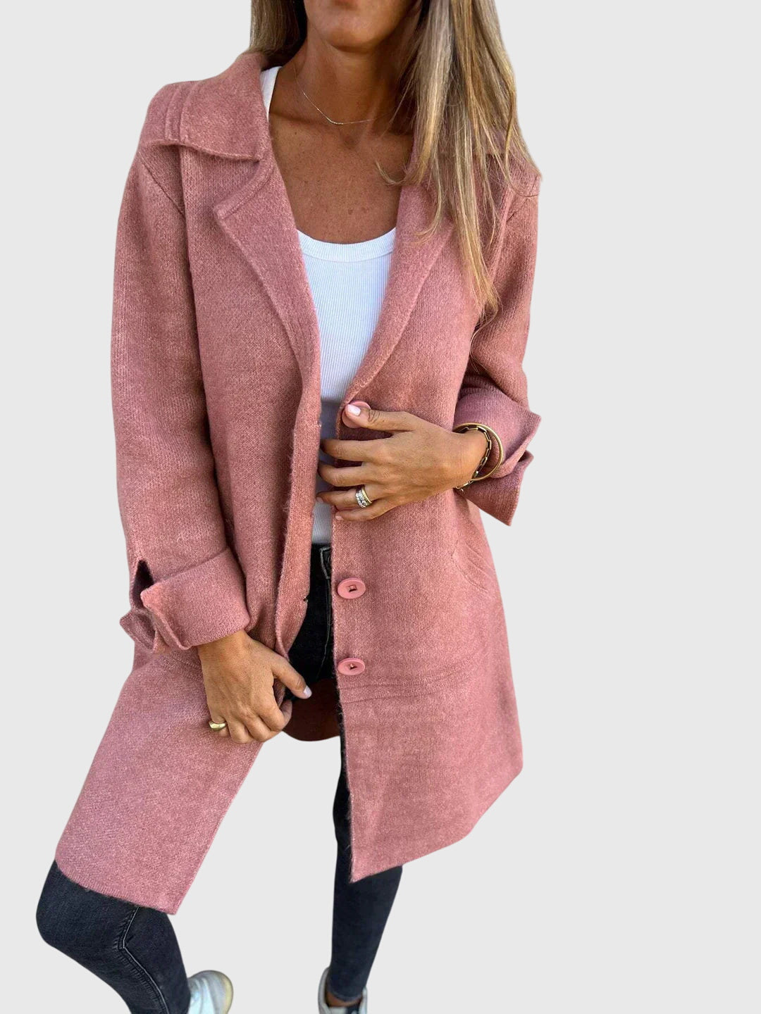 Camille Fontaine | Pink Button-Front Blazer Coat