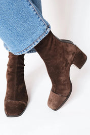 Cateline Vosbourne | Brown Suede Block Heel Ankle Boots
