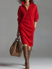Emmeline Vautrin | Yellow Knit Midi Sweater Dress with Button Collar