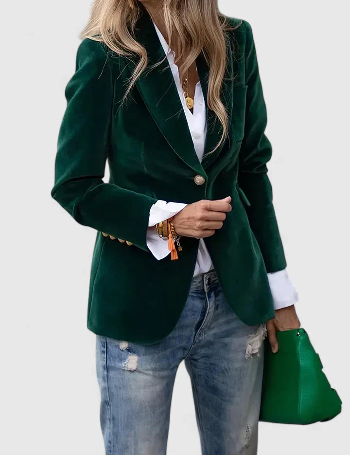 Vivienne Caldwell | Navy Velvet Single-Button Blazer