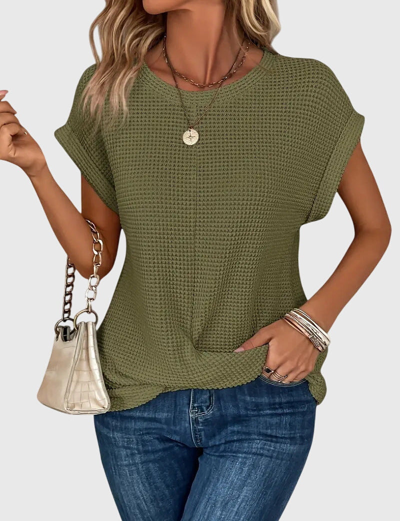 Théodora Winslow | Rust Orange Waffle Knit Crew Neck Top