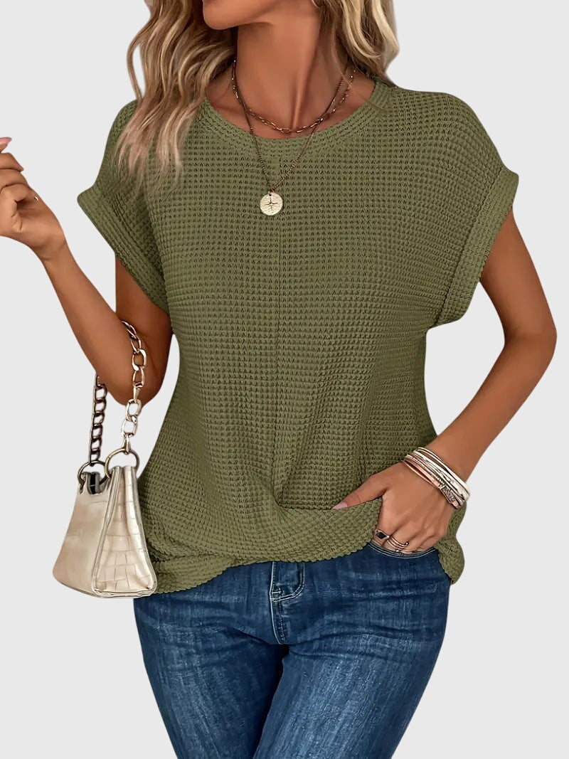 Théodora Winslow | Rust Orange Waffle Knit Crew Neck Top