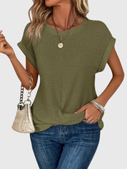 Théodora Winslow | Rust Orange Waffle Knit Crew Neck Top