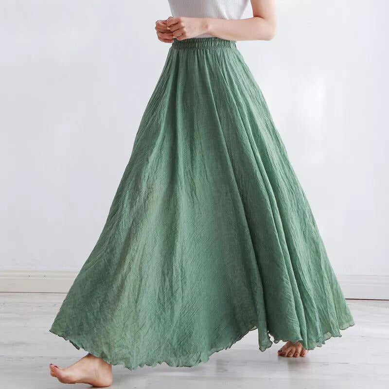 Isabeau Thornecroft | Flowing Cotton Linen Maxi Skirt in Beige