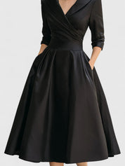 Rosalinde Chantecourt | Black A-Line Midi Dress with 3/4 Sleeves