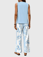 Luciana Whitford | Blue Leaf Print Sleeveless Two-Piece Set