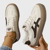 Lucette Vanbrough | White & Navy Lace-Up Platform Sneakers