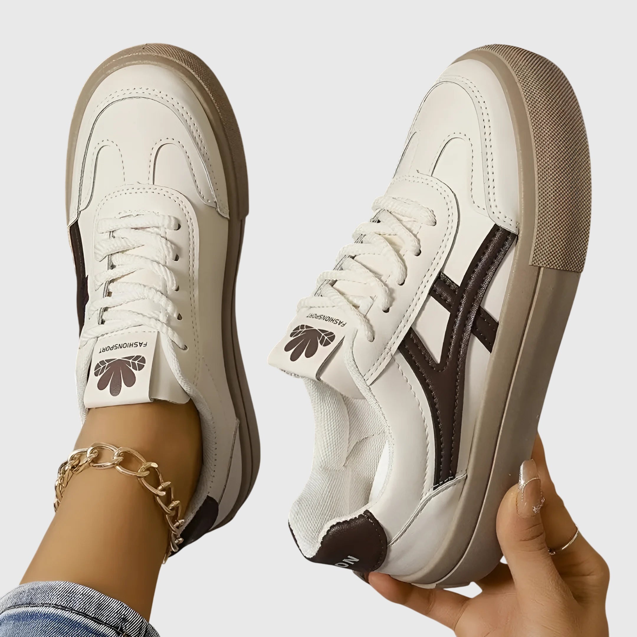 Lucette Vanbrough | White & Navy Lace-Up Platform Sneakers