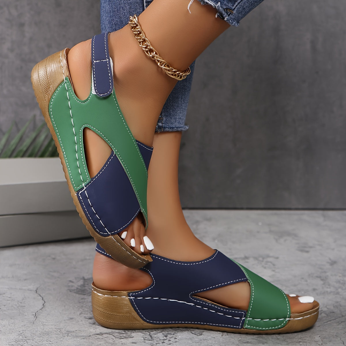 Evangeline Crestwood | Navy & White Colorblock Wedge Sandal