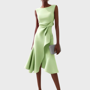 Celestine Beauvray | Red Sleeveless Asymmetric Draped Midi Dress