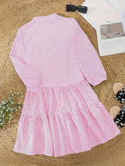 Elaine Rosecourt | Pink Gingham Button-Down Mini Dress with 3/4 Sleeves