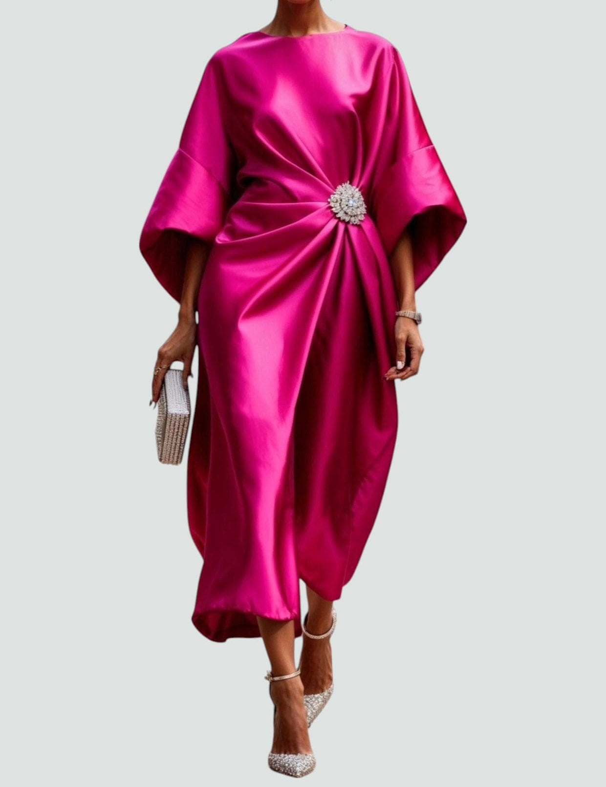 Ophelia Grandcourt | Navy Blue Satin Batwing Midi Dress