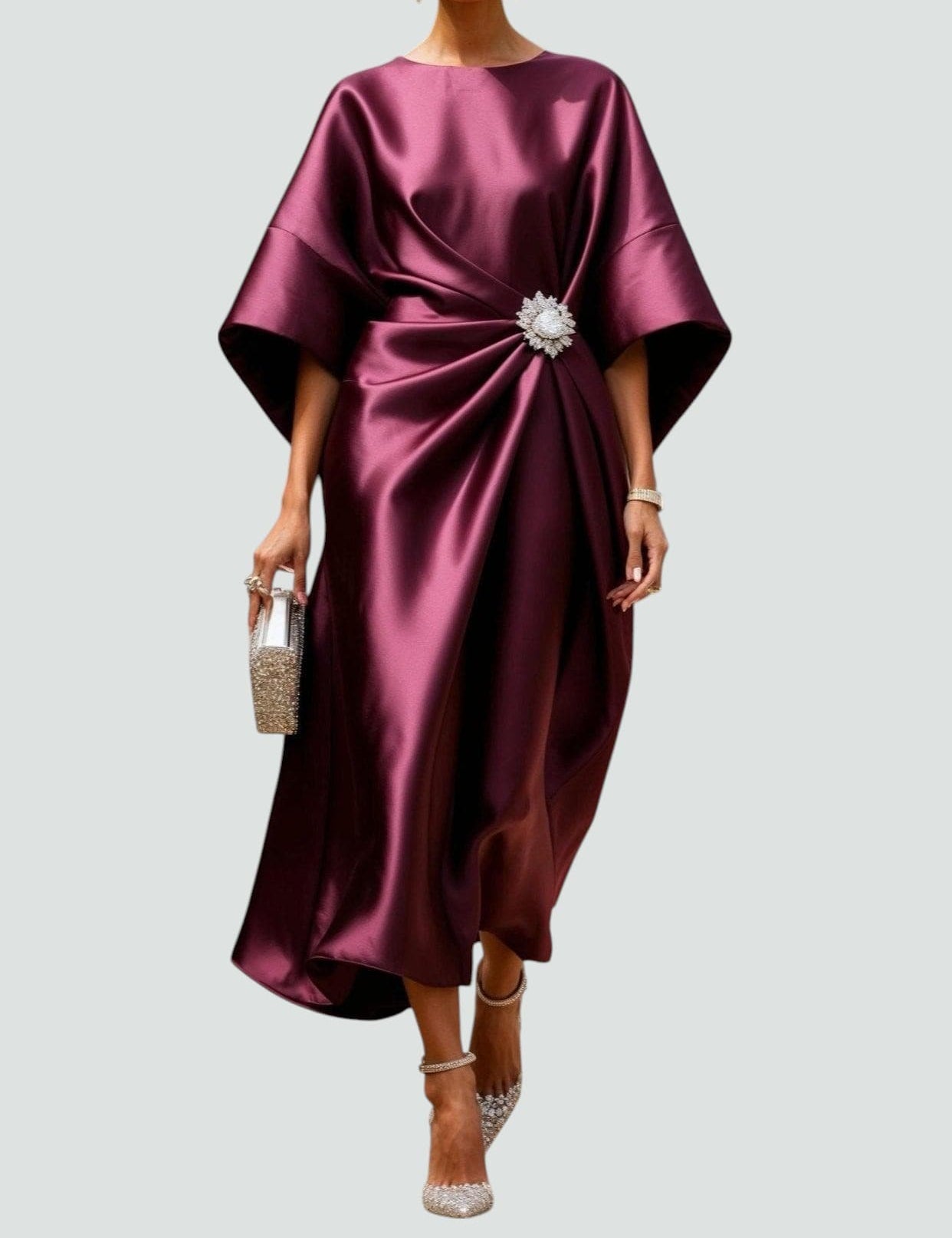Ophelia Grandcourt | Navy Blue Satin Batwing Midi Dress