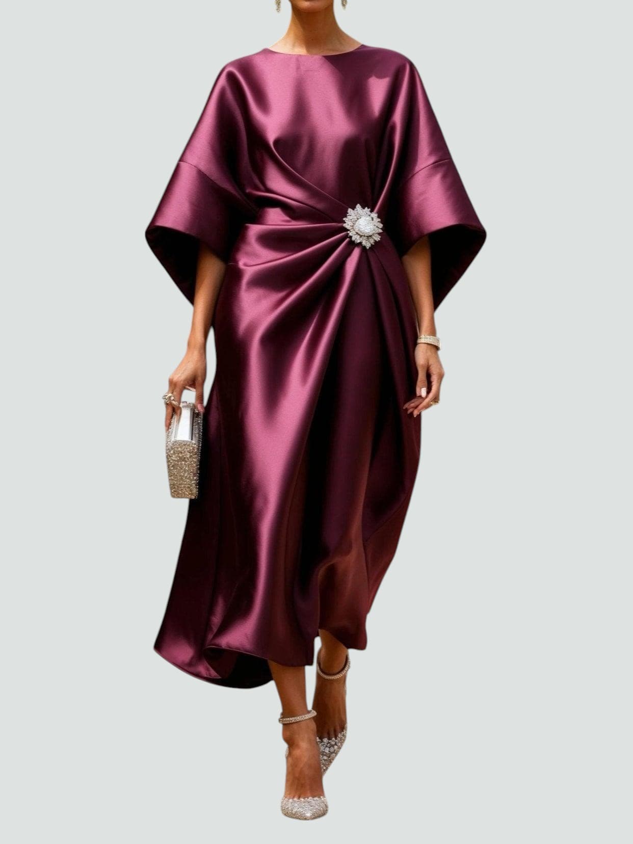 Ophelia Grandcourt | Navy Blue Satin Batwing Midi Dress