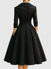 Rosalinde Chantecourt | Black A-Line Midi Dress with 3/4 Sleeves