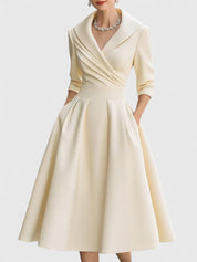Rosalinde Chantecourt | Black A-Line Midi Dress with 3/4 Sleeves