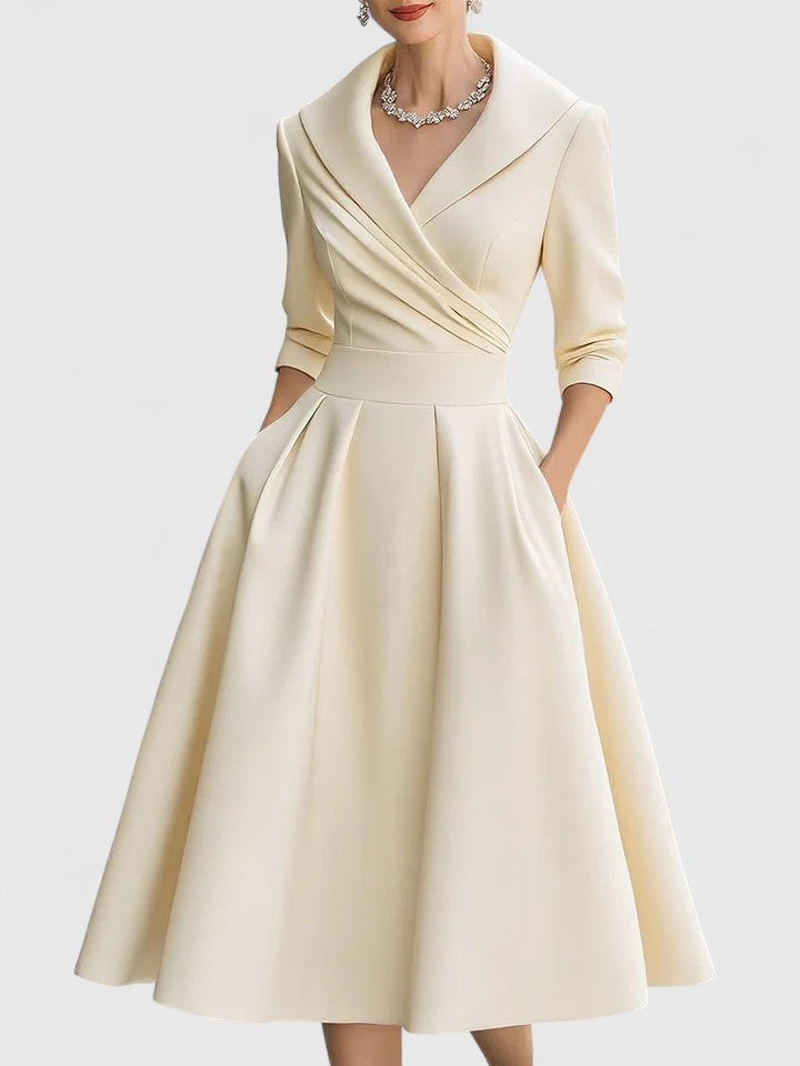 Rosalinde Chantecourt | Black A-Line Midi Dress with 3/4 Sleeves