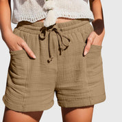 Isabelle Laurent | Cotton Gauze Drawstring Shorts in Khaki