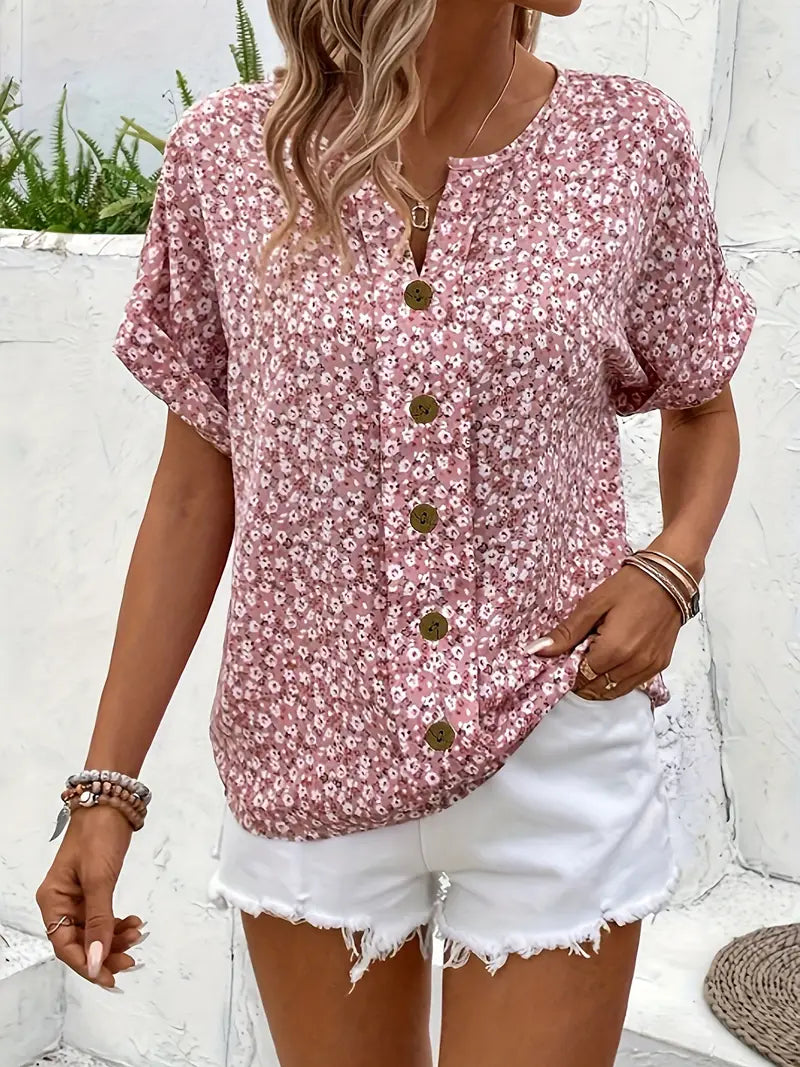 Rosette Hargreaves | Pink Floral Print Button-Up Blouse