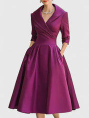 Rosalinde Chantecourt | Black A-Line Midi Dress with 3/4 Sleeves