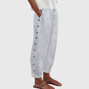 Florentine Ashbury | Blue Striped Wide-Leg Linen Trousers