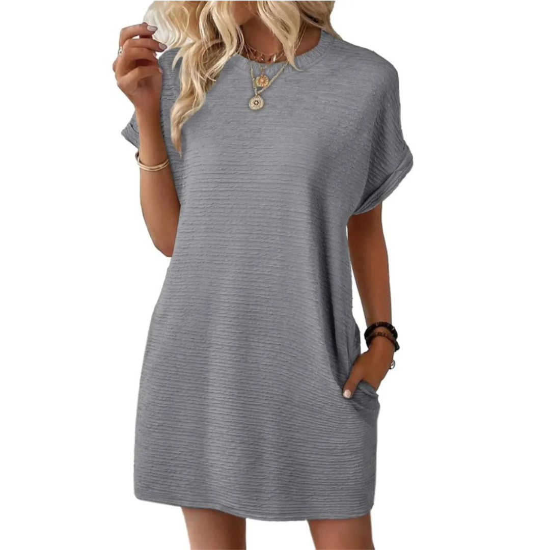 Rosalinde Wentmoor | Hot Pink Ribbed Crew Neck Mini T-Shirt Dress