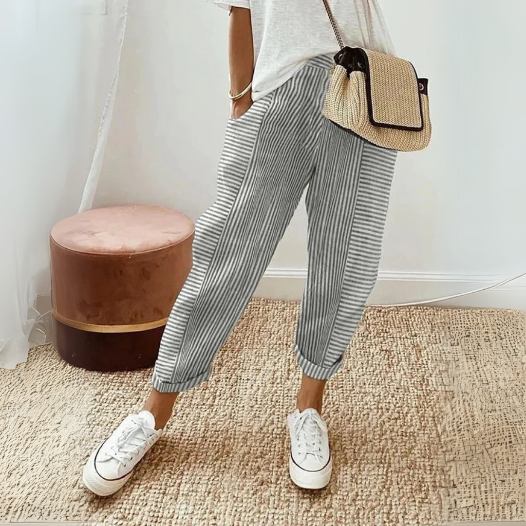 Lisette Dujardin | Pink Striped Elastic Waist Cropped Pants